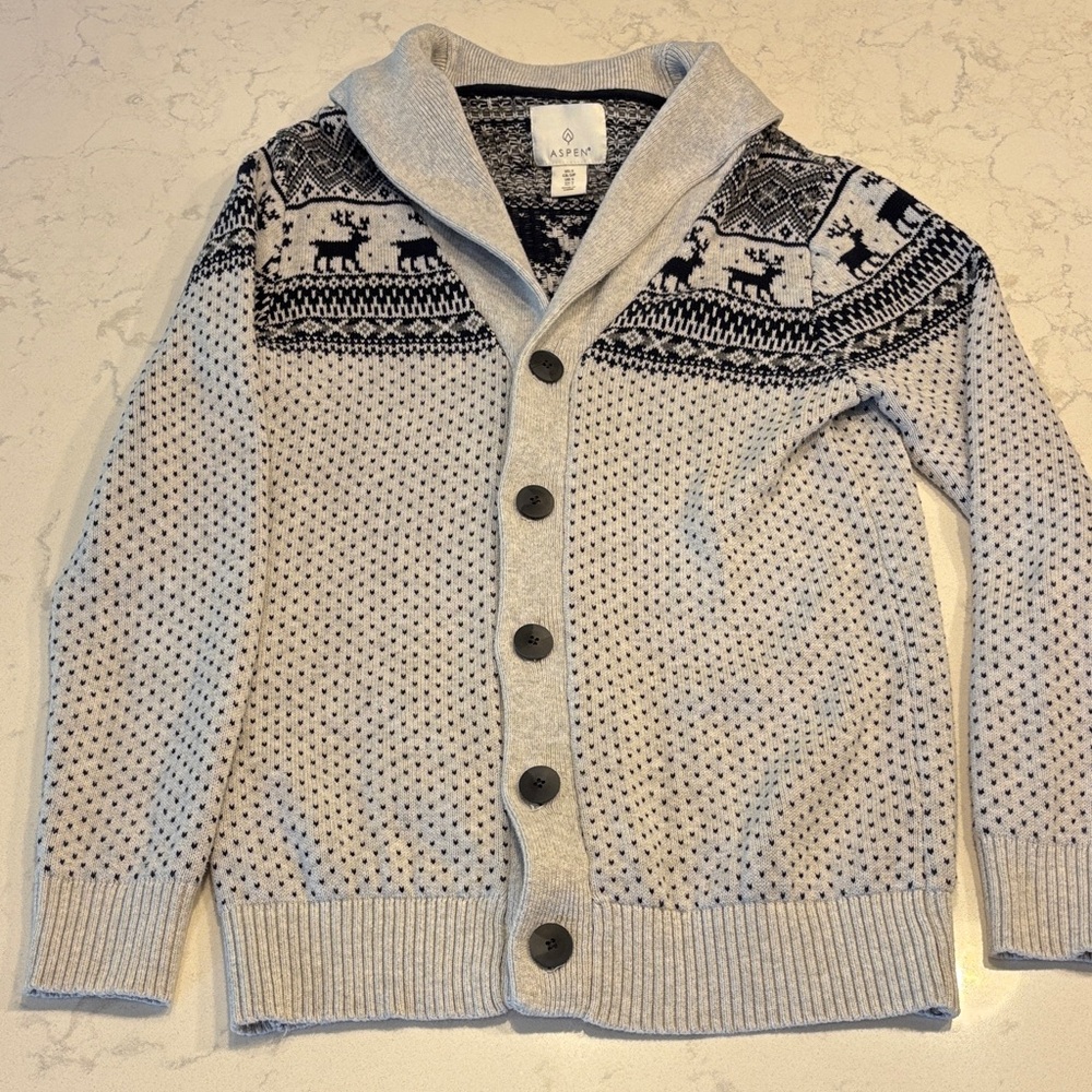 Aspen Gray and Black Men's Cardigan Sweater